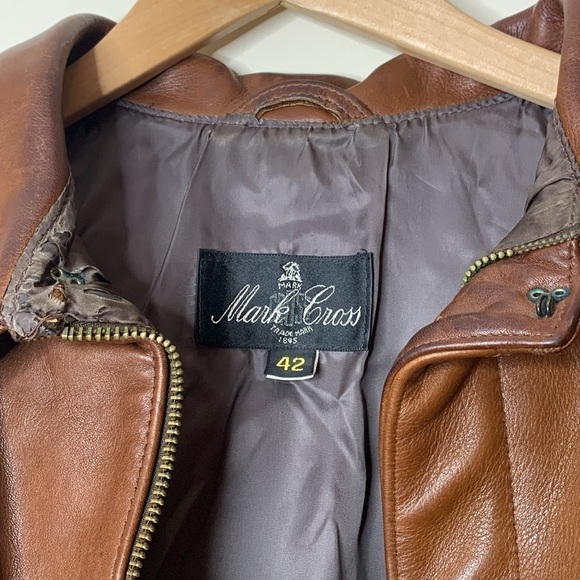 Mark Cross | 1950’s Vintage Brown Leather Brass Full Zip Flight Bomber Jacket 42 - Picture 8 of 17